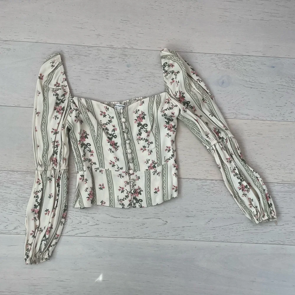 Reformation Cream Floral Square-Neck Corset Blouse